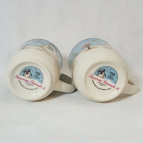 2 Snowmen Winter Coffee Mugs Serenade II Meiwa Art 19972 - Picture 2 of 3